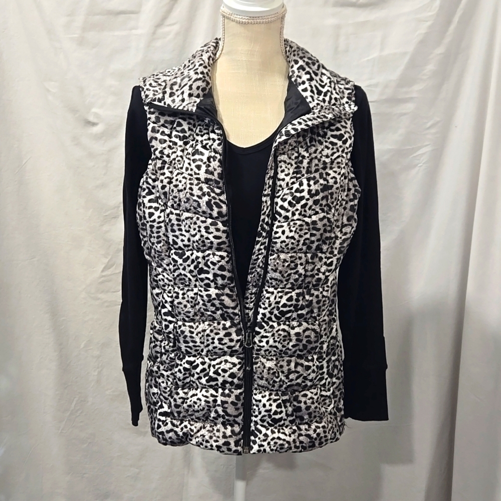 Betsey Johnson - Black and White Leopard Print Snow Vest - (L)